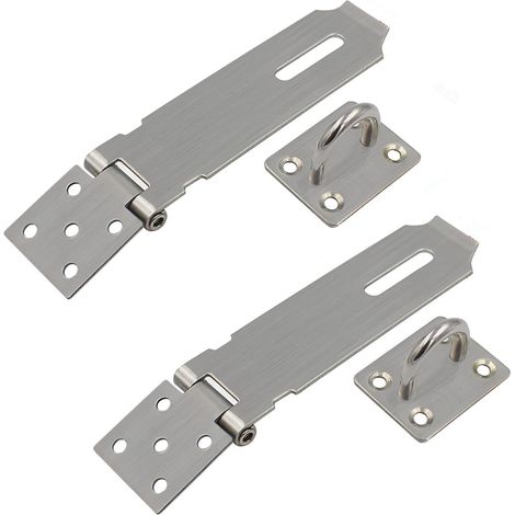 2 clips pour cadenas en acier inoxydable - Clips de verrouillage de porte - Verrous - Clips de sécurité en acier inoxydable - 3,9 cm x 16,2 cm - 5 pouces - Argent