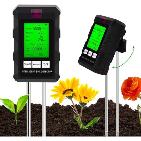CSPARKV （22×4.9×4cm）6 in 1 Soil Tester, Soil Meter with Soil Fertility/Moisture/pH/Temperature/Sunlight/Ambient Humidity, Soil Moisture Tester for Gardening, Lawn, Agriculture