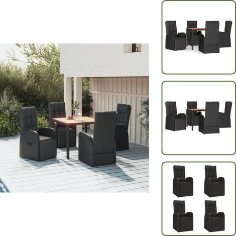 Cuscini da giardino - vidaXL Set Pranzo Giardino 5pz Nero Polyrattan Legno Massello Acacia - Mobili da giardino