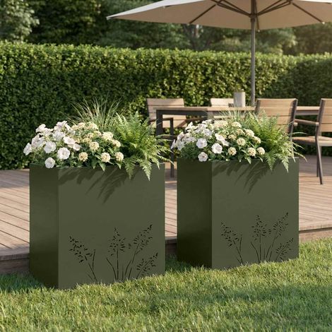 vidaXL Cache-pot de jardin 2 pc Vert olive 50 x 30 x 49 cm (1/5)