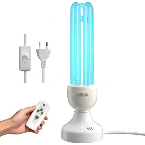 55W Lampe UV Germicide UVC Lampe Ultraviolet Ozone Avec Télécommande et 3 Minuterie, Double Sterilisateur avec Tube de Quartz Stérilisation UVC 254nm pour Chambre,Cuisine,Toilette (1/5)