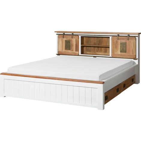 Bett mit Schublade Mango weiß lackiert 180x200 cm zerlegt RAILWAY 572