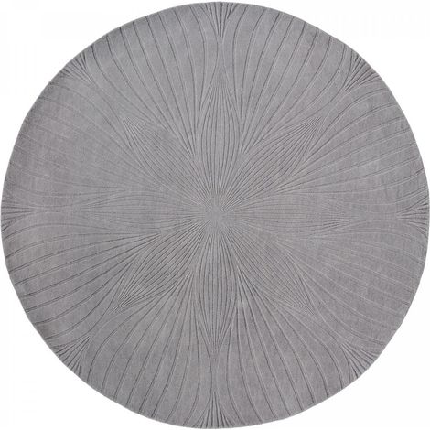Tapis rond fait à la main Ø150cm gris en laine motif faux uni pour salon FOLIA (1/5)