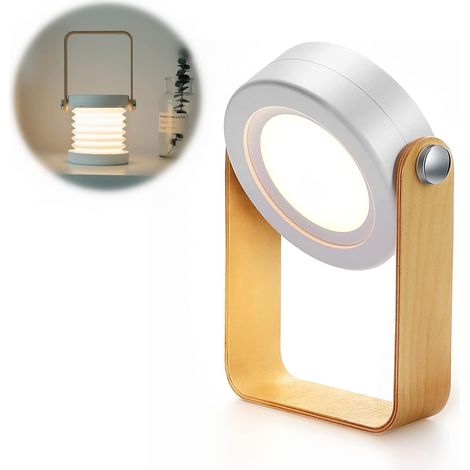 CCYKXA Table Lamp, Portable Folding Telescopic Night Light, LED Reading Lamp with Wooden Handle, 3 Brightness Levels, Adjustable Brightness, USB Charging, Eye Care (1/5)