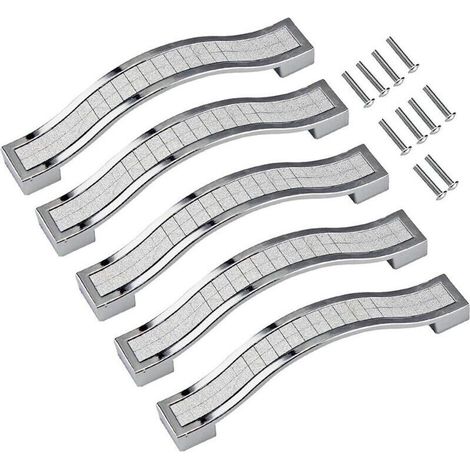 Boutons et poignées de meubles, ensemble de 5 poignées de tiroir en alliage de strass cristal pour commodes, armoires et placards de cuisine. - Crezuo (1/4)