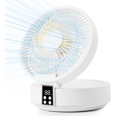 1 Ventilateur Table et Mural, Rechargeable USB, Moteur Sans Balai, 3 Vitesses, Télécommande, Minuterie, LED