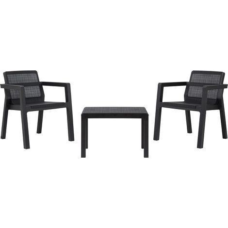 Toomax Set Salotto da giardino Riviera 2 posti antracite, in plastica resistente effetto juta, 2 poltrone con schienale ergonomico e 1 tavolino, ideale per spazi esterni