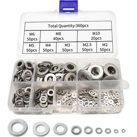 360 Pièces Rondelles Pour Gonds De Porte,Rondelle Inox,Rondelle De Blocage,Rondelles Metal,de Blocage pour Entretien Boulons à Vis Fixes Industriels (M2-M10) (1/5)