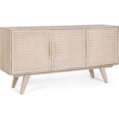 Buffet bas en bois de manguier blanchi 3 portes - SHANNA (1/5)