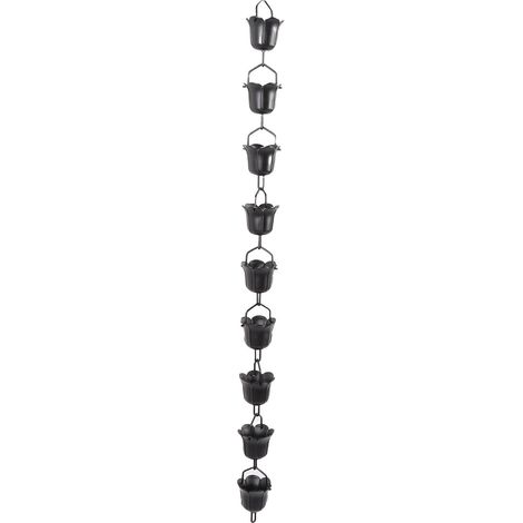 Chaîne de pluie décorative de 1 m (3,3 pi) pour gouttières extérieures, en alliage d'aluminium noir. (1/5)