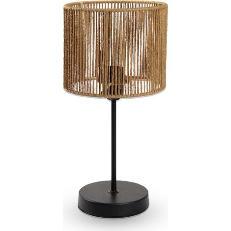 LAMPADA DA TAVOLO IN METALLO NERO CON PARALUME IN CORDA 19X19X38CM (1/4)