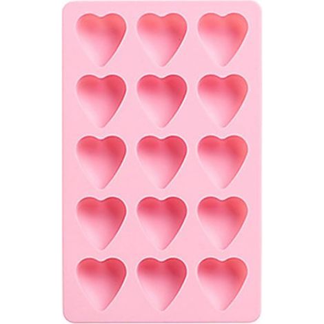 Herzförmige Eiswürfelform aus Silikon, leicht zu lösen, 15 Eiswürfel, ideal zum Kochen, für Schokolade und Süßigkeiten, rosa (1/5)