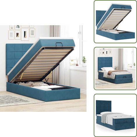 vidaXL Cadre de lit ottoman avec matelas bleu foncé 100x200 cm velours (1/5)