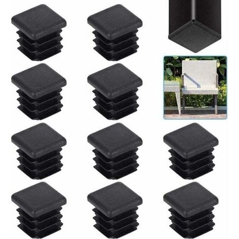 20 pièces bouchons de tube carré 20 20mm embout de tube carré bouchons de tube carré en plastique noir embout d'aileron carré embout de chaise solide embout de tube de chaise pied de table pou-Crezuo (1/4)