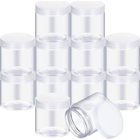 Barattolo di plastica vuoto da 12 per spezie, contenitore di plastica a bocca larga con coperchio per prodotti di bellezza, creazione di slime fai da te o altri usi (1/5)