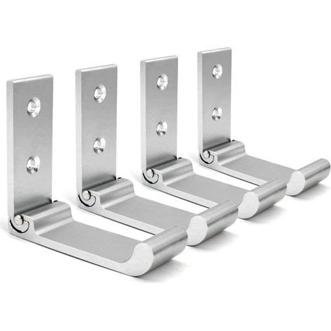 (Silver) Foldable Wall Hooks, 4 Pieces Wall Mounted Headphone Holder, Invisible Coat Hooks, Aluminum Wall Hook, with Screws, Coat Hook