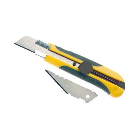 JOUANEL - Cutter bi matière 25 mm, 1 lame droite à casser et 1 lame trapézoïdale - 25 mm