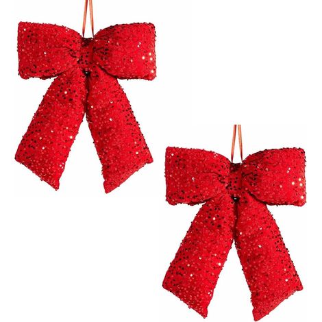 Fiocchi grandi rossi con paillettes 2 pezzi altezza 40 cm (1/5)