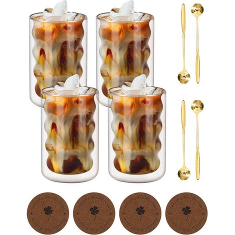 Latte Macchiato Gläser Set 350ml 4 Löffel 4 Untersetzer Borosilikatglas (1/5)