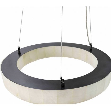 Suspension ronde en albâtre et métal noir - noir et naturel (1/4)