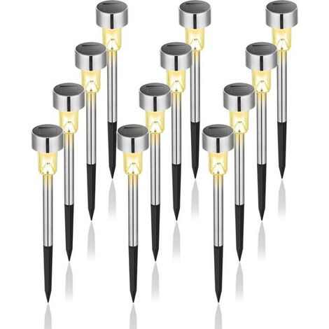Lampe Solaire - Acier Inoxydable - Éclairage Extérieur Allée Jardin - 12 Pièces (1/3)