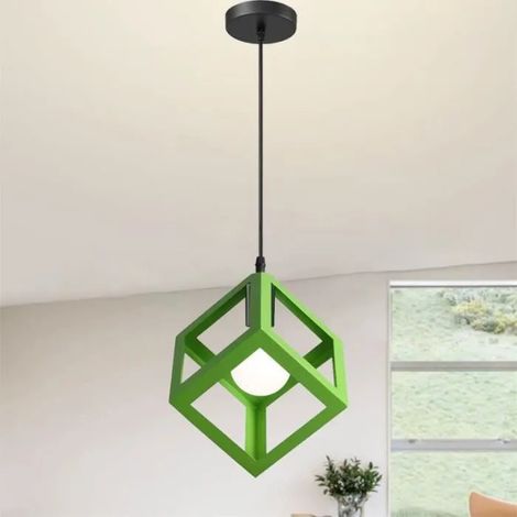 U-Do Lustre Suspension Carré en Fer Vert E27 Ajustable Lustre Plafonnier Exquise Lampe Intérieur design Vintage pour Cuisine Bureau (1/4)