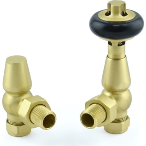 West Faringdon Angled Thermostatic Radiator Valve and Lockshield - Brushed Brass (1/5)