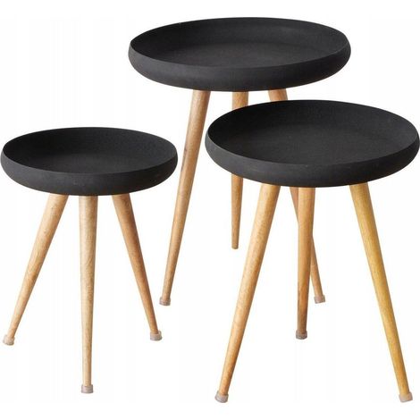 Boltze Set di tre tavoli bassi nero stile Loft