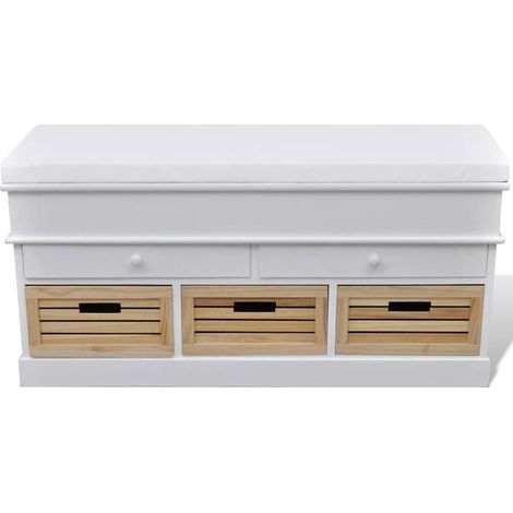 vidaXL Banc d'entrée et de rangement avec coussin 2 tiroirs Blanc (1/5)