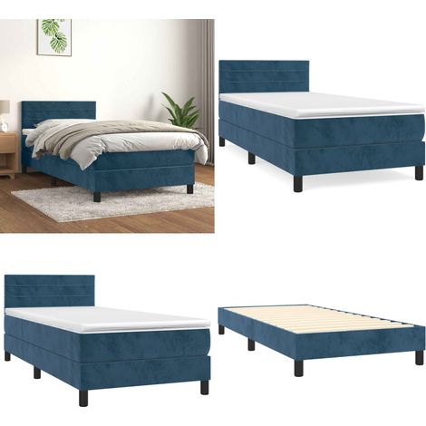 Sommier à lattes de lit et matelas Bleu foncé 80x200 cm Velours - Lit Tapissier - Lit Double - Lit Velours - Literie - Chambre À Coucher - Home & Living (1/5)