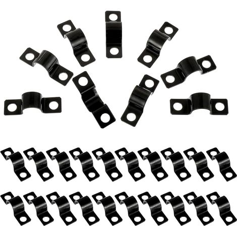Colliers de Serrage en U 10 mm, 50 Pièces Colliers Métalliques à 2 Trous pour la Fixation de Tuyaux, Tuyau de Câble, Collier de Serrage pour Tuyau de Gaz et d'Eau (Noir) (1/5)