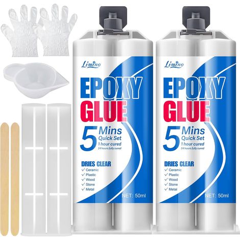 Colle époxy transparente, lot de 100 ml, colle à deux composants pour réparer carrelage, métal, céramique, plastique, bois, réparation rapide en 5 minutes, colle puissante, résistante à l'usure (1/5)