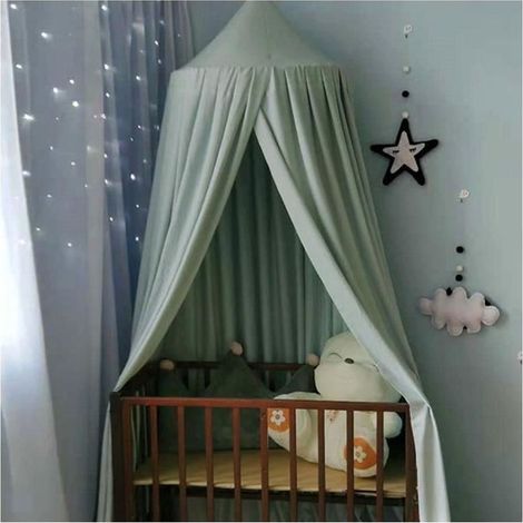 1 ciel de lit enfant, forme dôme, moustiquaire gris-vert, hauteur 2,5 m, décoration chambre bébé