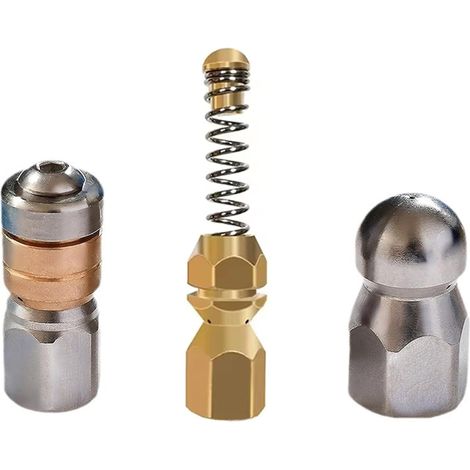 Set mit 3 Abflussreinigungsdüsen für G1/8"-Hochdruckreinigerschläuche: Rotationsdüse, Spiraldüse, starre Düse für optimale Reinigungswirkung. Geeignet für Toiletten, Waschbecken und Abflüsse. (1/5)