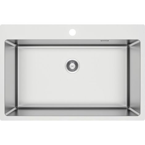 Lavello cucina in acciaio singola vasca 76 x 50 con foro rubinetto Deante OLFATO ZPO010C  Acciaio Spazzolato