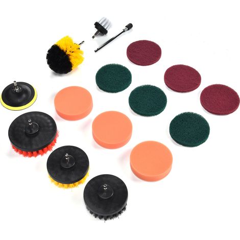 Ensemble de 16 brosses de nettoyage pour perceuse, éponges et tampons à récurer pour le nettoyage des murs et des sols, dépoussiérage (1/5)