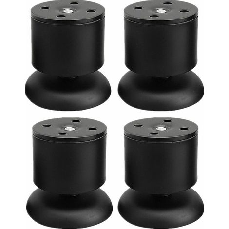 Set di 4 gambe per mobili nere - Gambe per tavolo in acciaio inossidabile regolabili da 6 cm con tappetino in gomma e viti