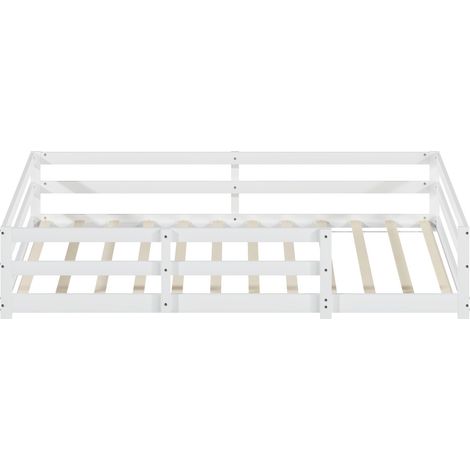 Montessori-Bodenbett mit 4-seitigem Rausfallschutz 140 x 200 cm, Kiefernholz, weiß (1/5)