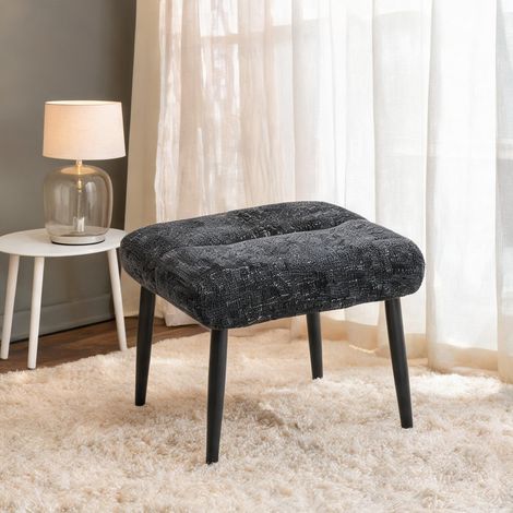 Pouf en tissu chenille gris foncé avec repose-pieds 45 x 41 x 38 (1/5)