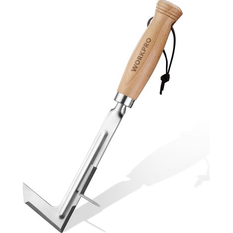 12" Weed Remover Crack Weed Remover Tool Stainless Steel, Wooden Handle, L Shape Weeder Spatula for Pathways, Garden, Patio, Pavers and Moss (1/5)