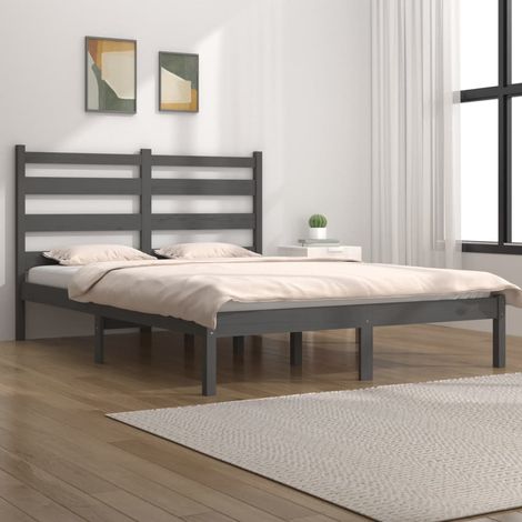 3103670 Bed Frame without Mattress Grey Solid Wood 200x200 cm (810039+818442) vidaXL (1/5)