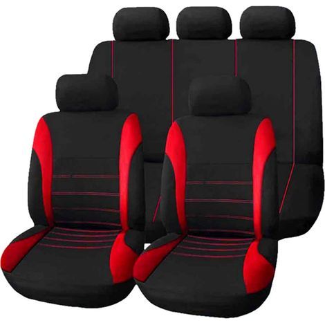 Car Seat Covers, 9-Piece Front and Rear Seat Cover Set, Vehicle Protective Cushion, Car Headrest Cover, Red