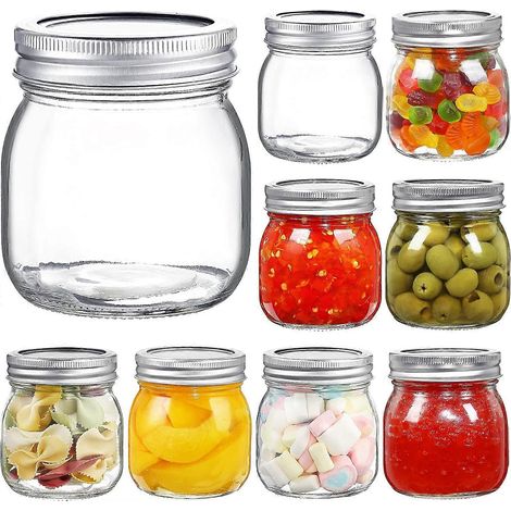 Lot de 9 bocaux en verre à large ouverture 10 oz, couvercles hermétiques, conserves, confiture, miel, gelée et épices (1/5)