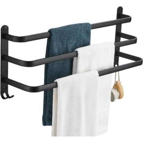 (Schwarz, 3-lagig) Handtuchhalter aus Edelstahl, 43-78 cm, ausziehbar, Wandmontage, für Bad, Küche, WC, Hotel (Schwarz, 3-lagig) (1/4)