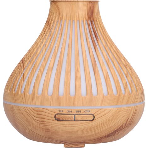 Diffuseur d'huiles essentielles 400 ml, humidificateur avec lumière LED 7 couleurs, aspect bois, pour la maison et le bureau, prise américaine 100-240 V (1/5)