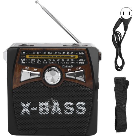Radio portable FM AM SW USB pleine bande avec antenne télescopique 110-240V (bois grain, US) (1/5)
