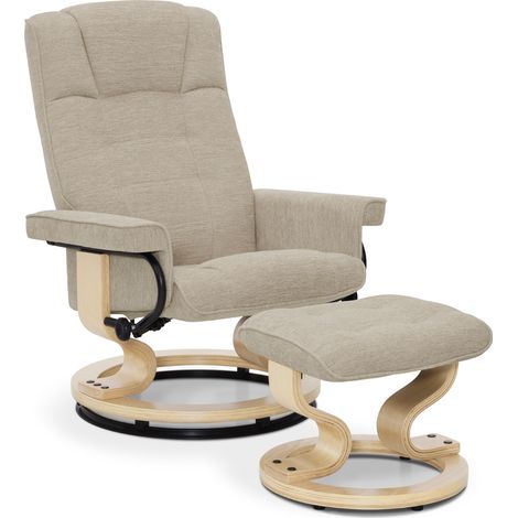 M MCombo Relaxsessel mit Hocker, 360° Drehbarer Fernsehsessel mit Liegefunktion, bis 120 Kg Belastbarer TV-Sessel, Moderner Ruhesessel für Wohnzimmer, Stoff, 9019 (Beige-Stoff) (1/5)