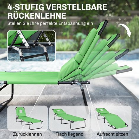 Transat avec trou facial et coussin, pliable, housse imperméable, cadre métallique, vert (1/5)