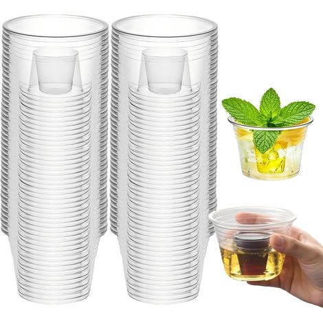 Lot de 100 verres à liqueur en plastique transparent, 100 ml, verres à shot jetables pour fête amusante (1/5)