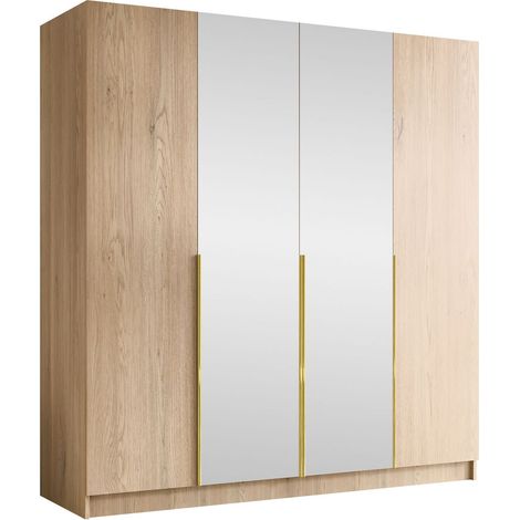 Armario Closico Navor II, Luminoso madera + Dorado, 215x200x58cm, Puertas de armario: Con bisagras, Número de estantes: 0